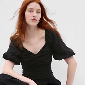 GAP Puff sleeve ruched top in black XS